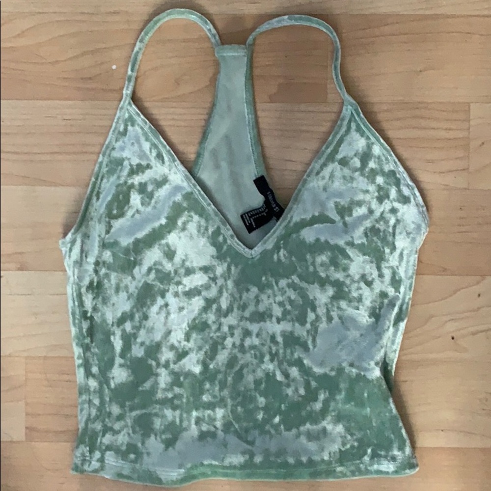Mint crushed velvet tank top crop top low cut